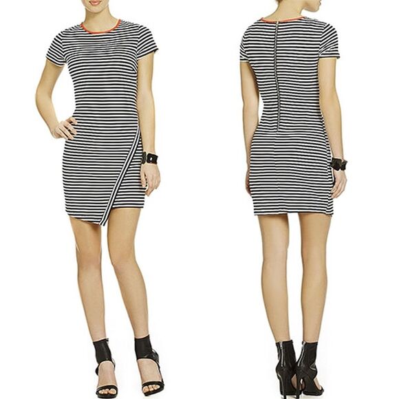 JODI KRISTOPHER Black & White Stripe Envelope Hem Fitted Dress Women's Size XS - Picture 5 of 5